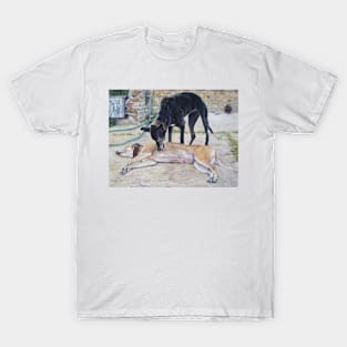 greyhound dogs scenic landscape realist art T-Shirt